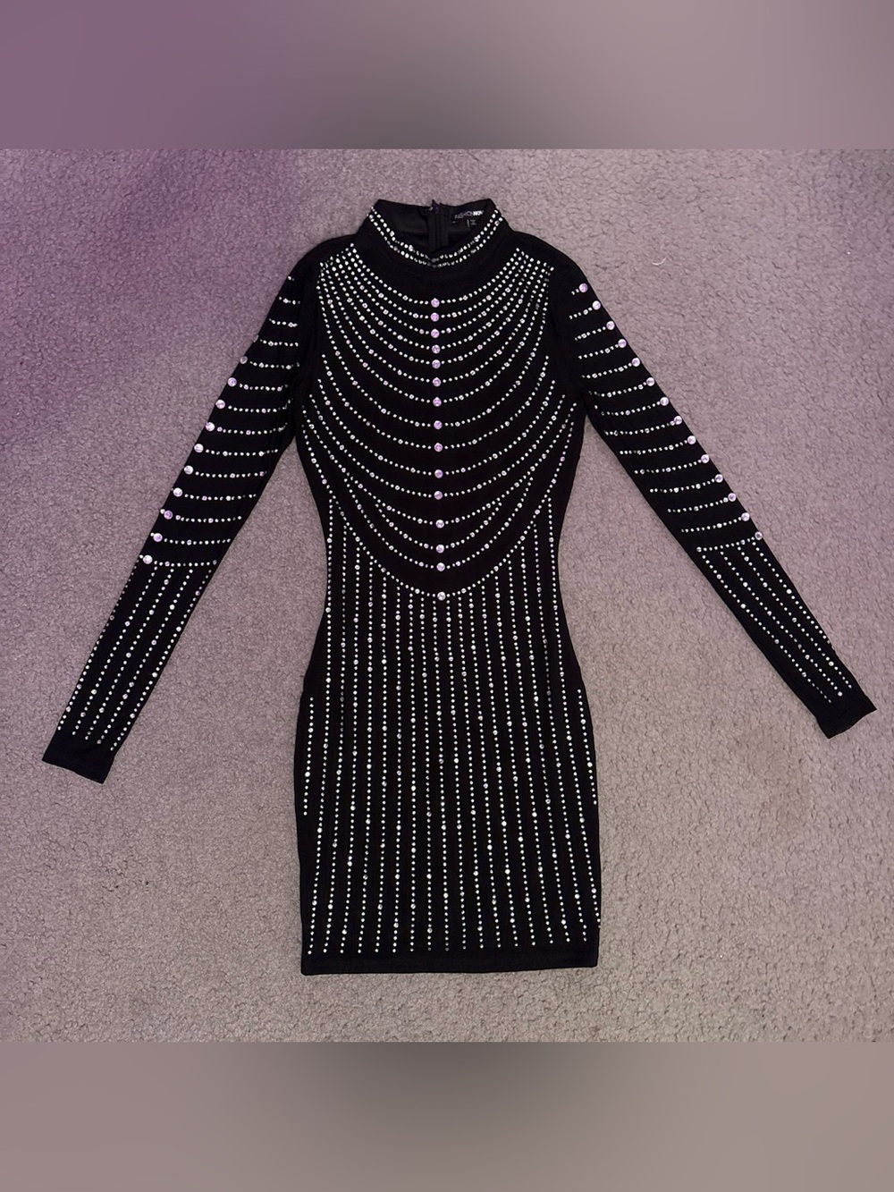 Black Studded Long Sleeve Bodycon Dress - Brand